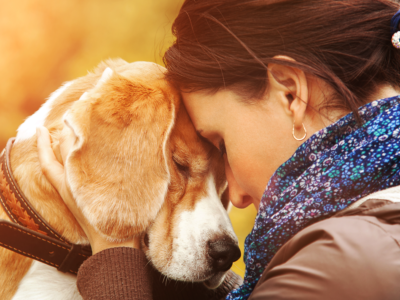 cão de apoio emocional abraçado por sua tutora